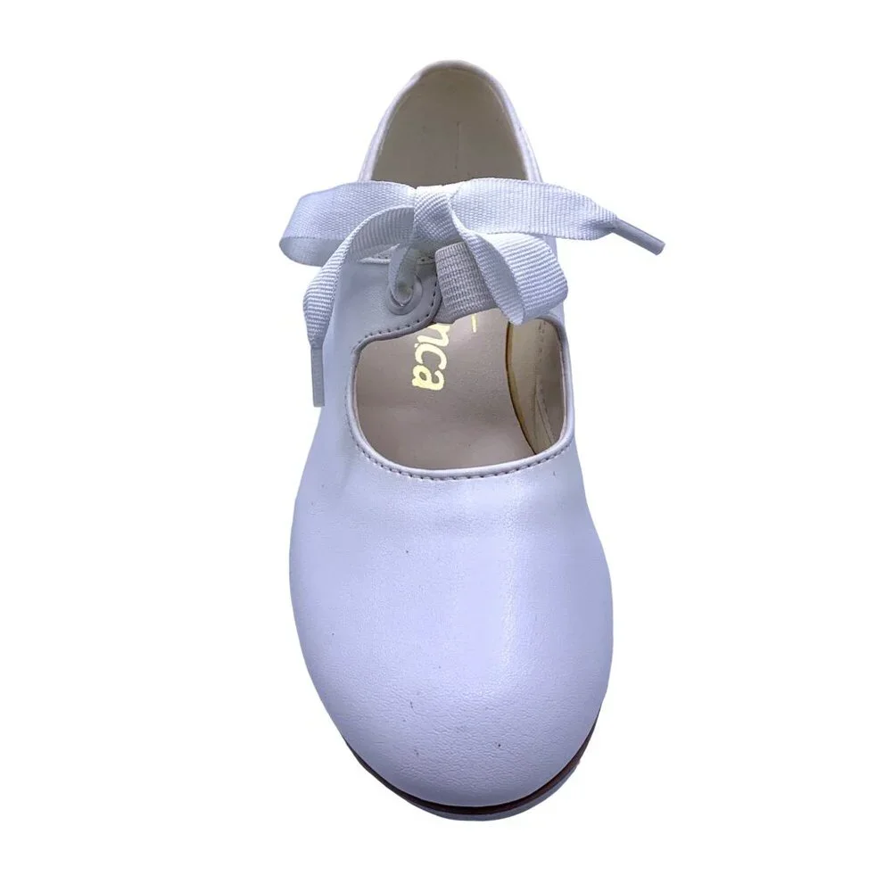 So Danca White Valiant Vegan Tyette Tap 11.5 Shoes Elastic Snaps Dance Recital